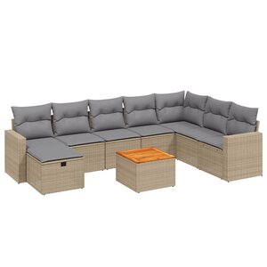 vidaXL Salon de jardin avec coussins 9Pièces mélange beige résine tressée