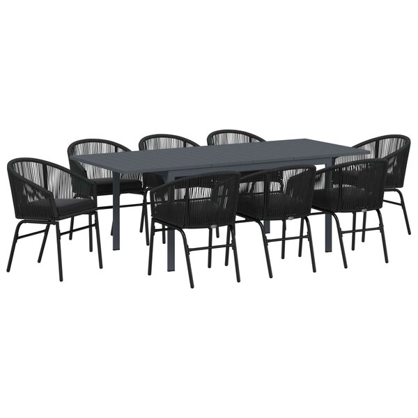 vidaXL Ensemble de salle à manger pour jardin 9 pc Noir polyrotin