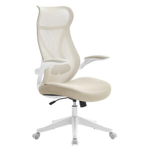 Chaise de bureau fauteuil dossier ergonomique réglable en hauteur accoudoirs rabattables pivotantant avec appui-tête capacité de 150 kg beige 12_0004859