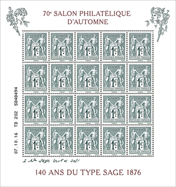 Bloc - Salon philatélique d'automne - 140 ans du type Sage