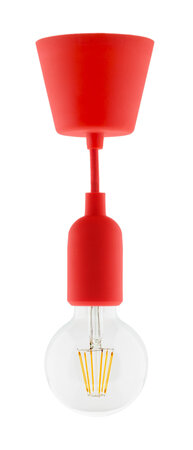 Kit de suspension déco rouge en silicone avec cordon textile et ampoule led filament globe 6w e27