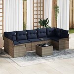 vidaXL Ensemble de canapé de jardin avec coussin 8 Pièces Gris et marine