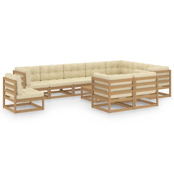 vidaXL Salon de jardin 11 Pièces avec coussins Marron miel Bois de pin