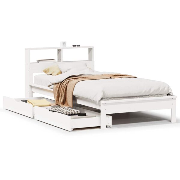 vidaXL Lit bibliothèque sans matelas blanc 100x200 cm bois pin massif