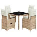 vidaXL Ensemble de bistro de jardin 5 Pièces coussins beige poly rotin
