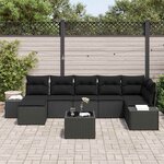 vidaXL Ensemble de canapé de jardin avec coussin 8 Pièces Noir polyrotin