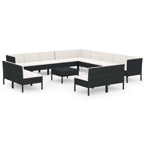 vidaXL Salon de jardin 14 Pièces avec coussins Résine tressée Noir