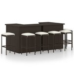 vidaXL Ensemble de bar de jardin 8 Pièces coussins Résine tressée Marron