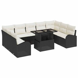 vidaXL Ensemble de Canapés avec coussin 10 Pièces Noir et Crème polyrotin
