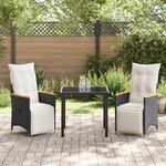 vidaXL Ensemble de salle à manger pour jardin 3 Pièces Noir Poly rotin
