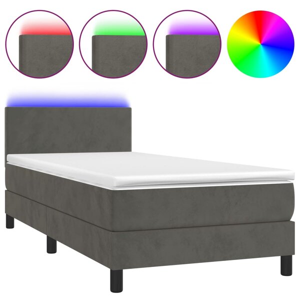 vidaXL Sommier à lattes de lit avec matelas LED Gris foncé 100x200 cm