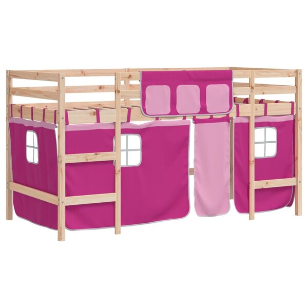 vidaXL Lit mezzanine enfants avec rideaux sans matelas rose 90x200cm