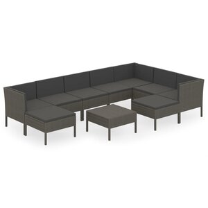 Salon de jardin meuble d'extérieur ensemble de mobilier 10 pièces avec coussins résine tressée gris 02_0015140