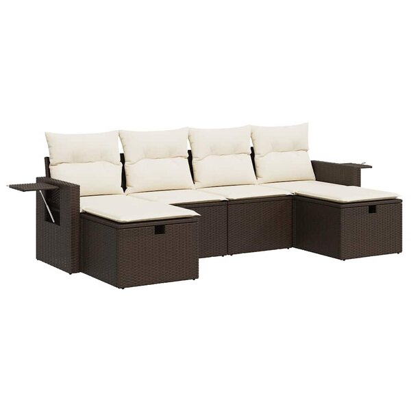 vidaXL Salon de jardin avec coussins 6 Pièces marron résine tressée