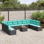 vidaXL Ensemble de canapé de jardin avec coussin 11 Pièces Noir polyrotin