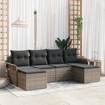 vidaXL Ensemble de canapé de jardin 6 pièces avec coussins Gris Poly Rattan