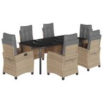vidaXL Ensemble à manger de jardin coussins 7 Pièces mélange beige rotin