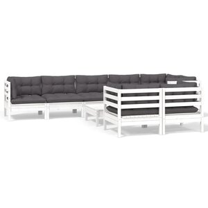 vidaXL Salon de jardin 9 Pièces avec coussins blanc bois de pin massif