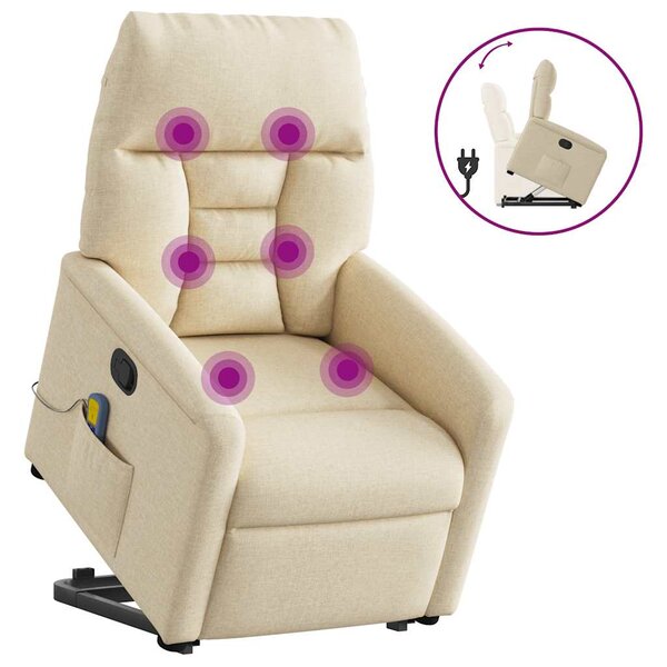 vidaXL Fauteuil inclinable de massage Crème Tissu