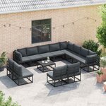 vidaXL Ensemble de canapé de jardin avec coussin 13 Pièces Noir Aluminium