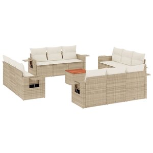 vidaXL Salon de jardin avec coussins 13 Pièces beige résine tressée