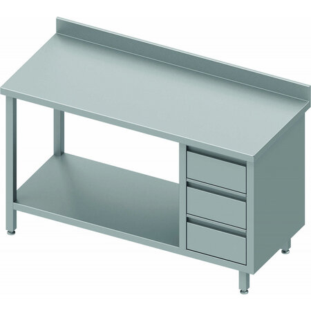 Table inox adossée pro 3 tiroirs & etagère - gamme 800 - stalgast -  - inox800x800 x800xmm