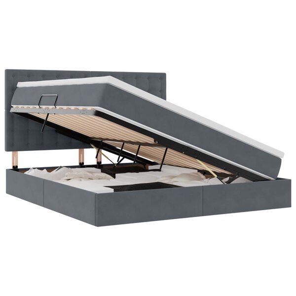 vidaXL Lit de rangement LED avec matelas Gris foncé 180 x 200 cm