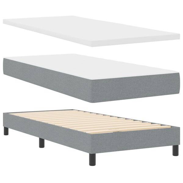 vidaXL Lit Box Spring avec matelas en gris clair  tissu de 200x200 cm