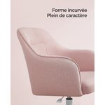 Fauteuil de bureau chaise pivotante confortable siège ergonomique réglable en hauteur charge 120 kg cadre en acier tissu imitation lin pour bureau rose 12_0005885