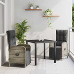 vidaXL Ensemble de salle à manger pour jardin 3 Pièces Gris Poly rotin