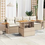 vidaXL Salon de jardin avec coussins 5 Pièces beige résine tressée acacia