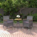 vidaXL Mobilier à dîner de jardin 3 Pièces Résine tressée Gris