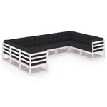 vidaXL Salon de jardin 9 Pièces avec coussins Blanc Bois de pin massif