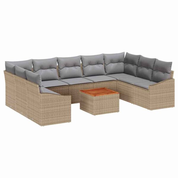 vidaXL Ensemble de canapé de jardin 10 Pièces Beige Poly rotin