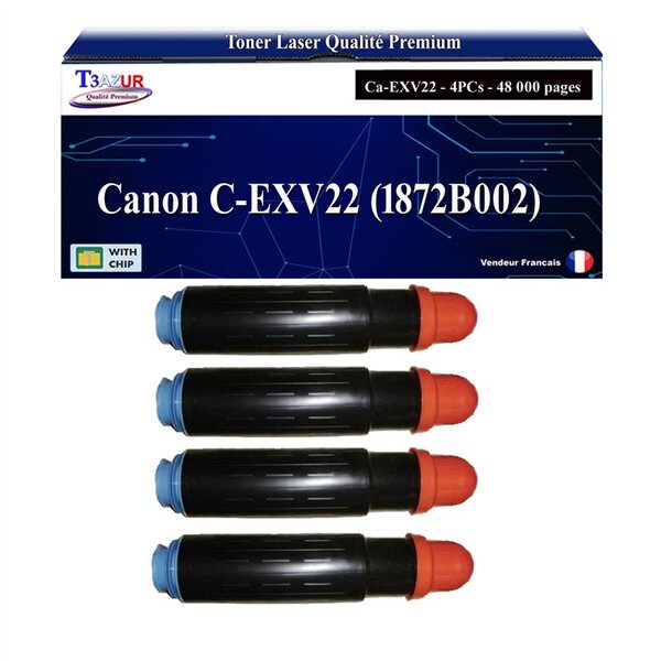 T3AZUR -4x Toners compatibles avec Canon C-EXV22 (1872B002) pour Canon IR-C2380i C2550 C2880 C3080 C3380 C3480 C3580 - Noir