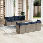vidaXL Salon de jardin 9 Pièces avec coussins gris résine tressée