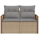 vidaXL Canapé de jardin avec coussins 2 places beige résine tressée