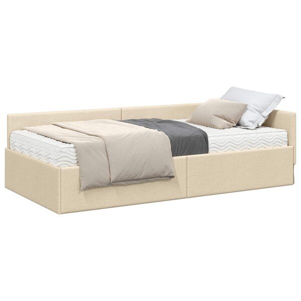 vidaXL Cadre de lit d'angle avec matelas Autre 2 Pièces Crème tissu