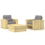 vidaXL Salon de jardin 3 Pièces avec coussins bois de pin imprégné