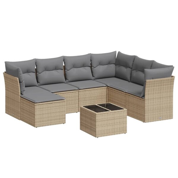 vidaXL Salon de jardin avec coussins 8 Pièces beige résine tressée