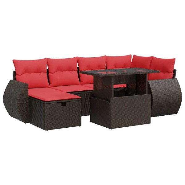 vidaXL Salon de jardin avec coussins 7 Pièces noir résine tressée acacia