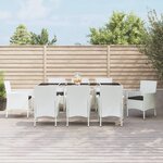 vidaXL Ensemble à manger de jardin et coussins 9 Pièces blanc poly rotin