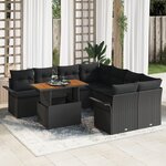 Ensemble de 9 Pièces de Canapés de Jardin avec Coussins Noir Poly Rattan