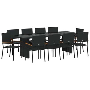 vidaXL Ensemble de salle à manger pour jardin 11 Pièces Noir polyrotin