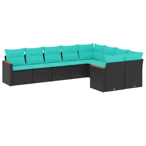 vidaXL Salon de jardin 9 Pièces avec coussins noir résine tressée