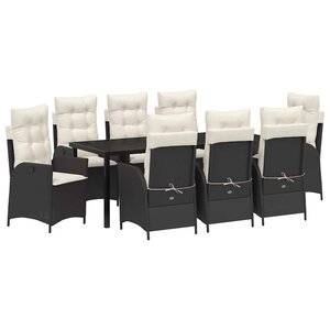 vidaXL Ensemble de salle à manger pour jardin 9 Pièces Noir polyrotin