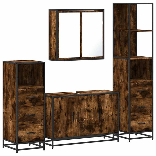 vidaXL Ensemble meubles salle de bain 4 Pièces chêne fumé bois ingénierie