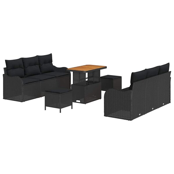 vidaXL Ensemble de canapé de jardin 9 Pièces Noir polyrotin