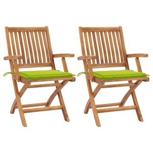vidaXL Chaises de jardin lot de 2 avec coussins vert vif Bois de teck