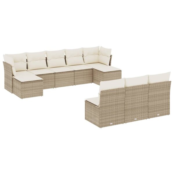 vidaXL Salon de jardin avec coussins 10 Pièces beige résine tressée